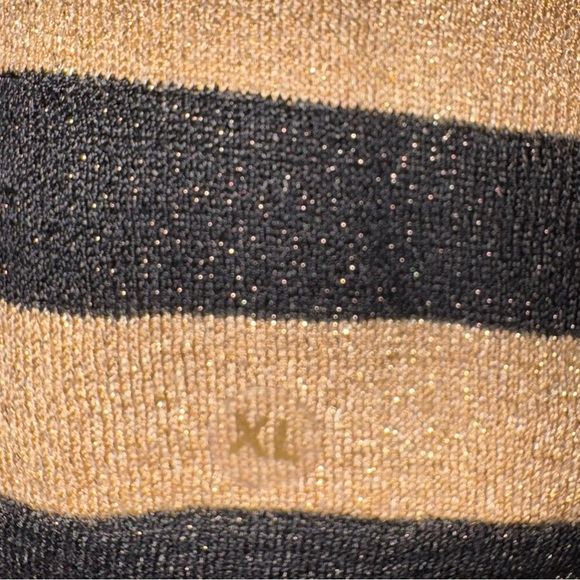 Dana Buchman Black and Metallic Gold Striped Crew Neck Sweater - Picture 3 of 6